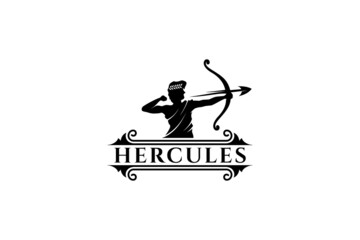 Hercules logo, ancient greek or roman archery man, flat design style, luxury and antique
