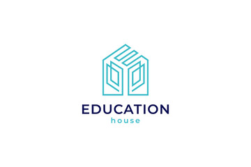 Educational house logo, with house, book and letter E shape concept in one line design style