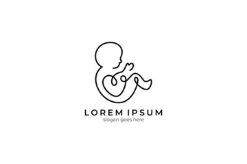 Fototapeta premium Baby fetus logo with heart shape on belly, unique linear line design style