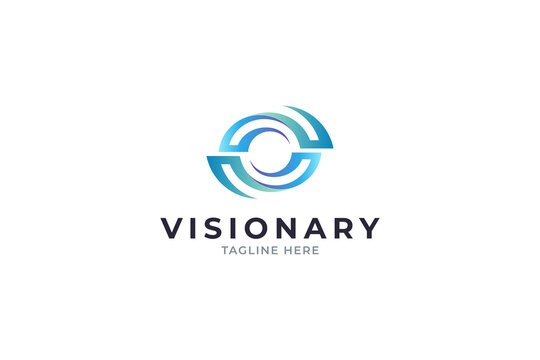 Eye logo with geometric style and blue gradient colors
