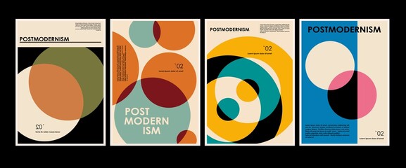 Artworks, posters inspired postmodern of vector abstract dynamic symbols with bold geometric shapes, useful for web background, poster art design, magazine front page, hi-tech print, cover artwork. - 508216017