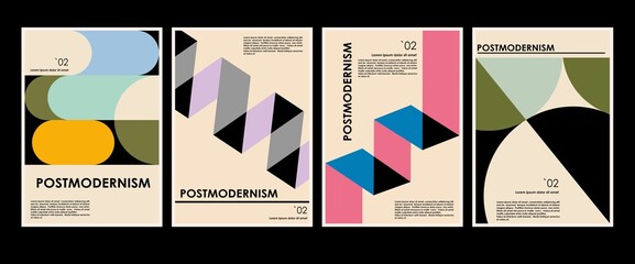 Artworks, posters inspired postmodern of vector abstract dynamic symbols with bold geometric shapes, useful for web background, poster art design, magazine front page, hi-tech print, cover artwork. - 508216062