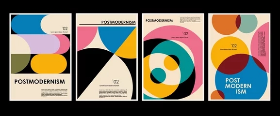 Fototapeten Artworks, posters inspired postmodern of vector abstract dynamic symbols with bold geometric shapes, useful for web background, poster art design, magazine front page, hi-tech print, cover artwork. © pgmart