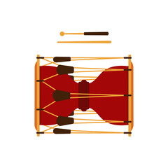 Traditional Korean musical instrument janggu drum. Vector illustration in flat style isolated on white background