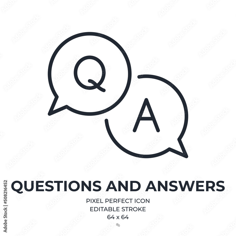 Wall mural qa question and answer concept editable stroke outline icon isolated on white background flat vector
