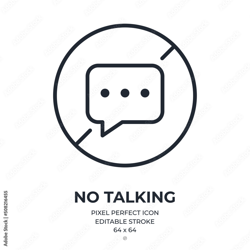Canvas Prints no talking or messaging concept editable stroke outline icon isolated on white background flat vecto