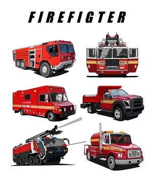 firefighter cars illustration logo design vector	