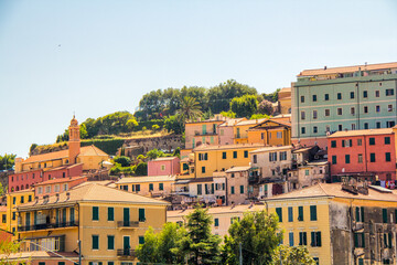 Beautiful view of the old town of Ventimiglia Alta in Italy, Liguria. Ligurian Riviera, Province of Imperia