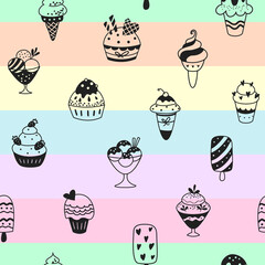 Ice cream pattern, summer seamless background