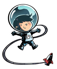 Astronaut illustration floating with space rocket © cirodelia