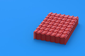Stack of modern metal roof tile. Contemporary roofing system. Building materials. Type of house cover. Copy space. 3d render