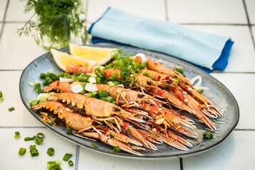 Grilled Lobster with Parsley on Dish