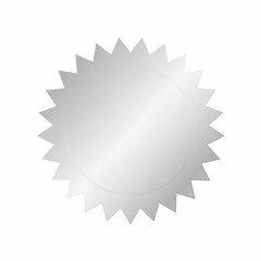 A silver badge in the form of a multi-pointed star with a circle in the center. Vector illustration.