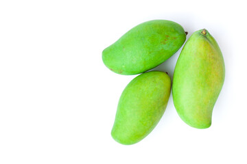 Green mango fruits isolated on white background