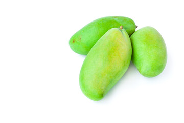 Green mango fruits isolated on white background