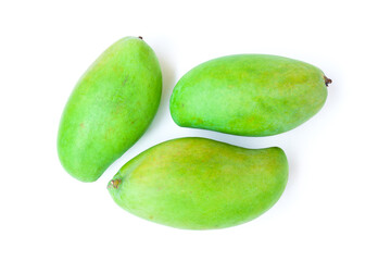 Green mango fruits isolated on white background