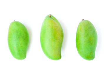 Green mango fruits isolated on white background