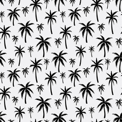 Black white palm trees repeat pattern design illustration