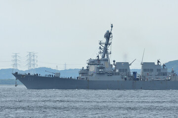 United States Navy USS Spruance (DDG-111), Arleigh Burke-class destroyer sailing in Tokyo bay.