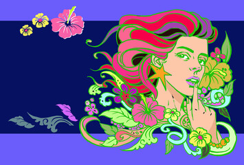 girl with flowers art vector for card illustration background