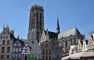 Obraz premium Maisons flamandes e beffroi à Malines. Belgique