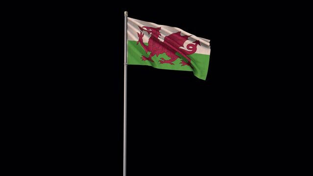 Wales flag, 4k video background is transparent