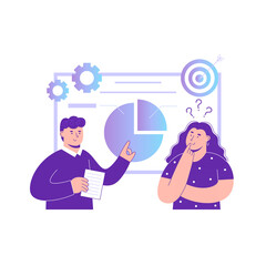 Financial advisor giving advice clients how to save, increase funds, assesses financial condition, develops investment policy, scheme for working with banking institutions, makes management decisions