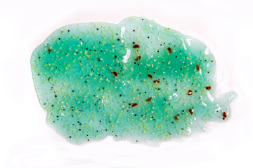 Berry face and body scrub texture closeup as background. Blueberry scrub with salt. Means for spa care.