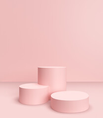 Pink podium on pink color background for product Minimal concept 3d product presentation rendering