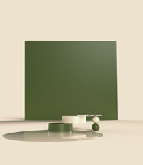 Green podium on beige color background for product Minimal concept 3d product presentation rendering