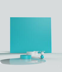 Blue podium on blue color background for product. Minimal concept. 3d rendering