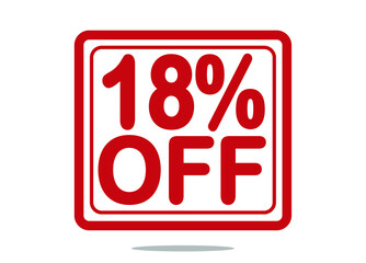18% off red stamp text white background.