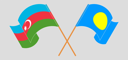 Crossed and waving flags of Azerbaijan and Palau