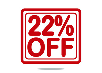 22% off red stamp text white background.