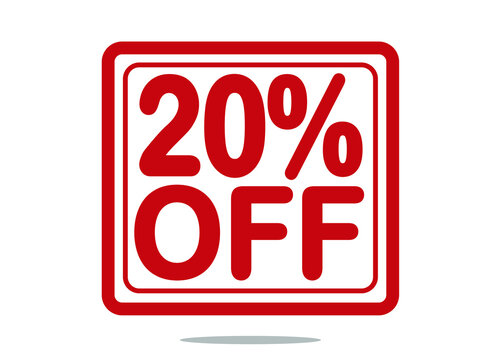 20% off red stamp text white background.