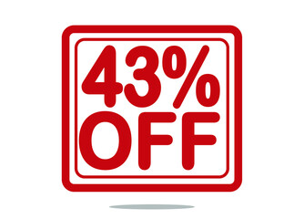 43% off red stamp text white background.