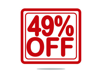 49% off red stamp text white background.
