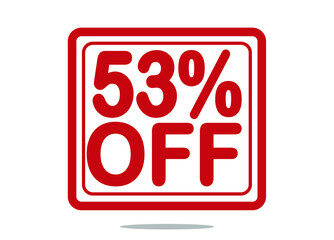 53% off red stamp text white background.