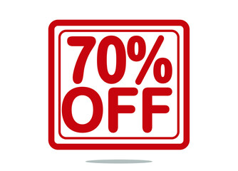 70% off red stamp text white background.