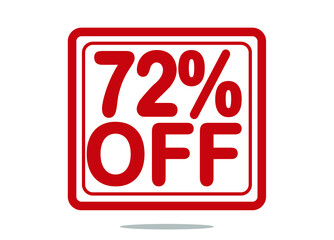 72% off red stamp text white background.