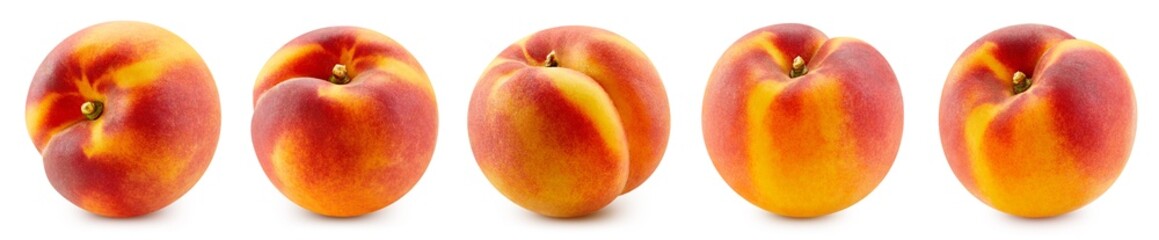 Peach collection Clipping Path. Peach isolated on white background. Big set fresh peach fruits. Professional studio macro shooting