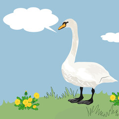 Postcard or invitation for a children's party with a swan and a blank space for an inscription.  Vector graphics