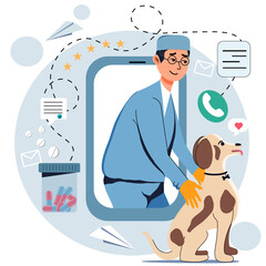 Veterinarian online. Treatment at home. Vector stock illustration. Flat style. isolated. Animal