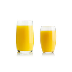 Collection of orange juice in different glasses . eparate clipping paths for each glass. Set of glasses with tropical orange juice