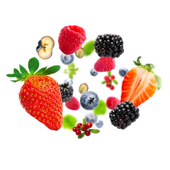 Obraz na płótnie Canvas Summer Berries on white background. Strawberry, blueberry, raspberry, blackberry. summer background. ripe juicy berries