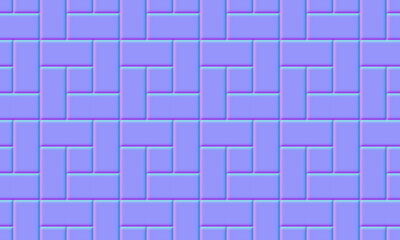 Normal map seamless pattern of floor with square blocks. Bump mapping of pathway texture top view. Outdoor concrete slab sidewalk. Figured geometric surface for 3d shaders of materials