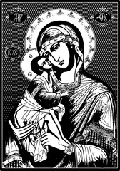 black and white icon of the mother of God in vector
