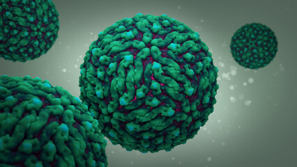 Dengue virus accurate structure, 3d rendering medical illustration.
