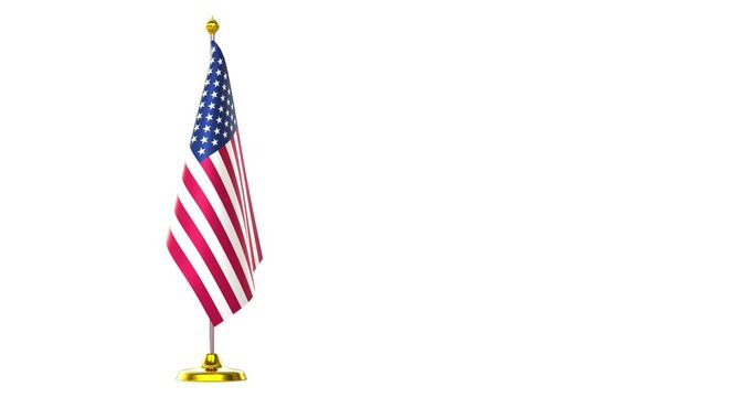 united states flag on pole for countries summit, isolated on white.