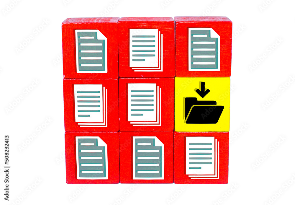 Poster colored cubes with icons save files and files. the concept of data storage or files
